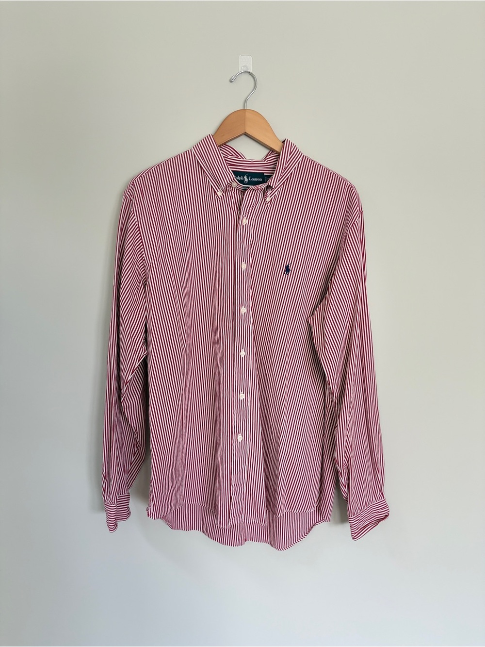 Ralph Lauren Red and White Striped Button-Down Dress Shirt